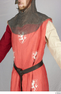  Photos Medieval Knight in cloth armor 6 leather belt mail hood medieval clothing red vest with czech emblem red white and gambeson upper body 0002.jpg